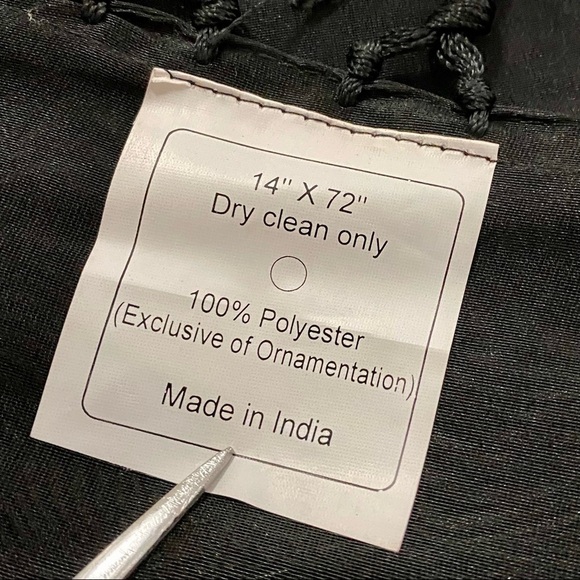 Black Embellished Table Runner OS Beaded Fringes Boho Goth Whimsy Sheer - Picture 4 of 6